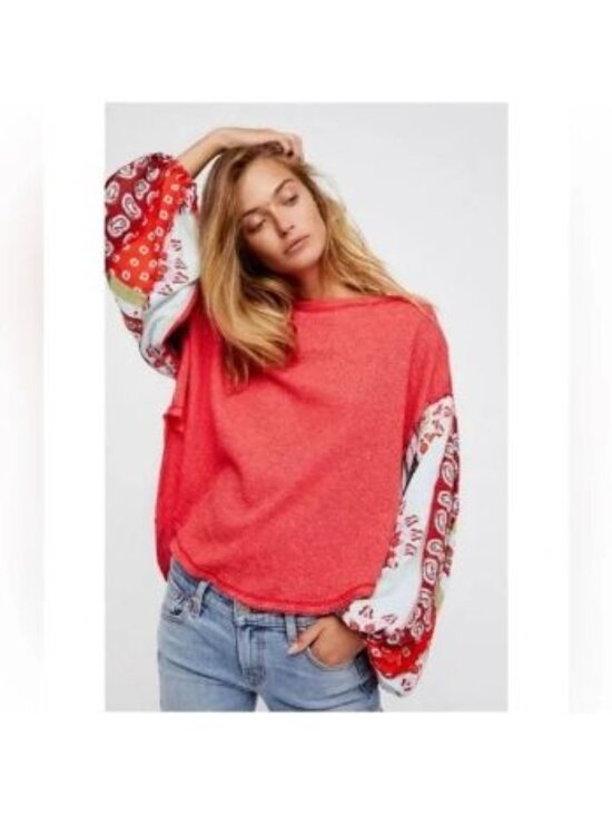 We The Free Tops - Free People We The Free Blossom Thermal Top Size XS Red Hippie Boho Oversized